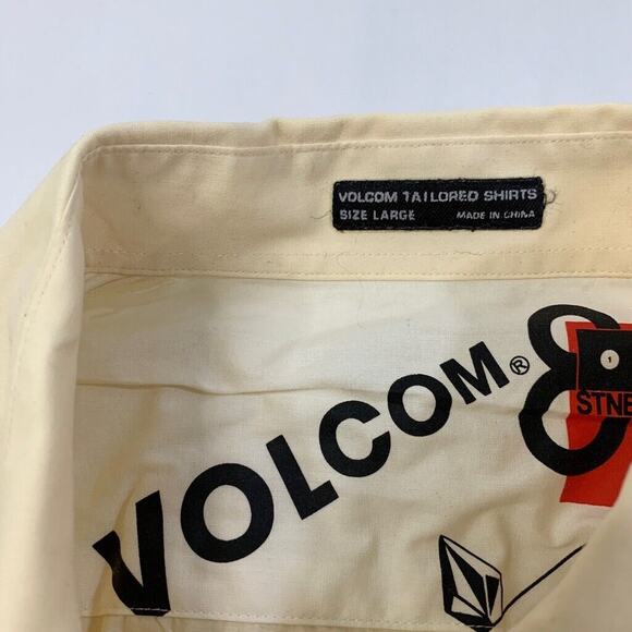 Volcom Shirt Men L Large Cream Cotton Blend Long Sleeve Button Up Tailored Dress - Picture 5 of 9
